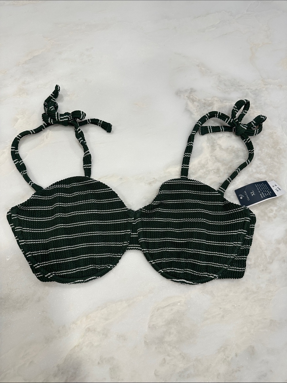 Abercrombie & Fitch Green and White Striped Bikini Top
